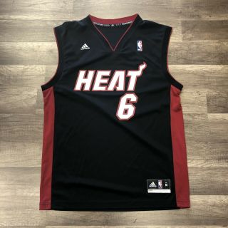 Mens Adidas Nba Miami Heat Lebron James 6 Black Red Basketball Jersey - Sz M