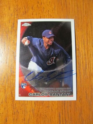 2010 Topps Chrome Carlos Santana Rookie Autograph Baseball Card Rc Indians