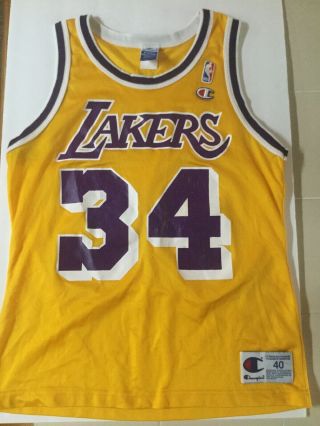 Shaquille O’neal Vintage 90’s Gold Los Angeles Lakers Champion Jersey Size 40 M