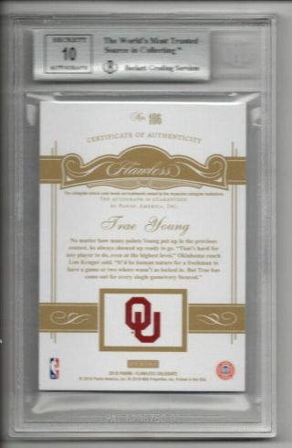TRAE YOUNG AUTO RC /15 2018 - 19 PANINI FLAWLESS SAPPHIRE AUTOGRAPH SP BGS 9 10 2