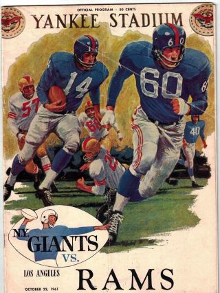 1961 Los Angeles Rams At York Giants Program Vg