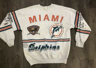 Vtg Miami Dolphins 1972 Perfect Season All Over Print Sweatshirt Size Large