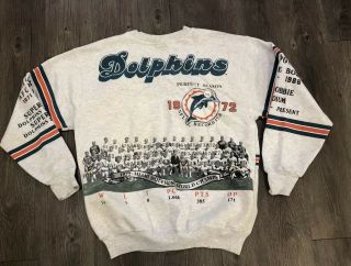 VTG Miami Dolphins 1972 Perfect Season All Over Print Sweatshirt Size Large 2