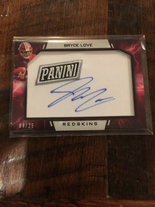 Bryce Love Panini Silver Pack National Patch Auto 4/25 Redskins