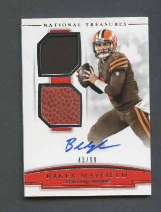 2018 National Treasures Baker Mayfield Browns Rc Rookie Jersey Auto /99