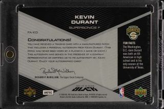 2007 Upper Deck Black Flag Kevin Durant ROOKIE RC AUTO PATCH /25 FA - KD (PWCC) 2