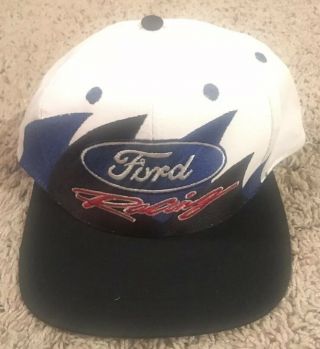 Vintage Ford Racing Logo Athletic Sharktooth Snapback Hat 90s Logo 7 Euc