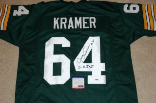 Jerry Kramer 64 “sb 1,  2” Signed Green Bay Packers Jersey,  Psa Dna Y82575