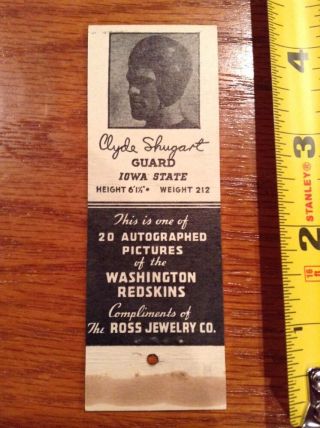 1940 Clyde Shugart Washington Redskins Football Schedule Matchbook Iowa State