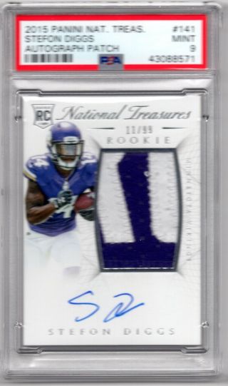 Stefon Diggs 2015 National Treasures Rookie Patch Auto Rpa Rc 11/99 - Psa 9