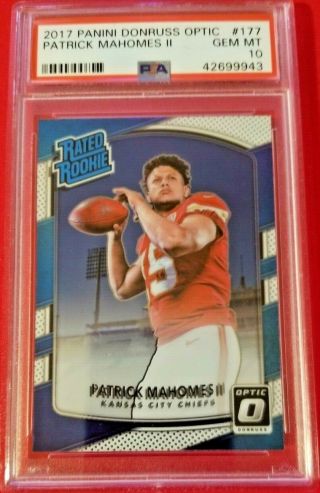 Patrick Mahomes 2017 Donruss Optic Rated Rookie Rc Psa 10 Gmt Chiefs