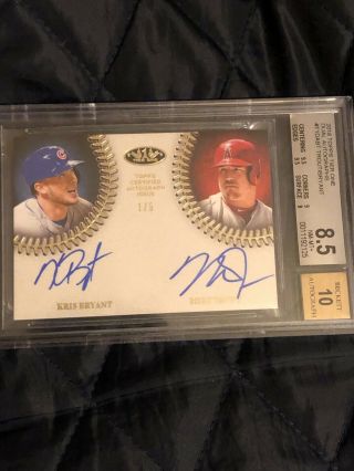 2018 Mike Trout Topps Teir One Dual Autos Mike Trout/ Kris Bryant On Card Auto