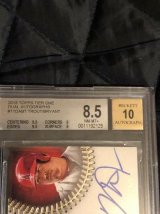 2018 Mike Trout Topps Teir One Dual Autos Mike Trout/ Kris Bryant On Card Auto 2