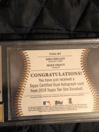 2018 Mike Trout Topps Teir One Dual Autos Mike Trout/ Kris Bryant On Card Auto 3