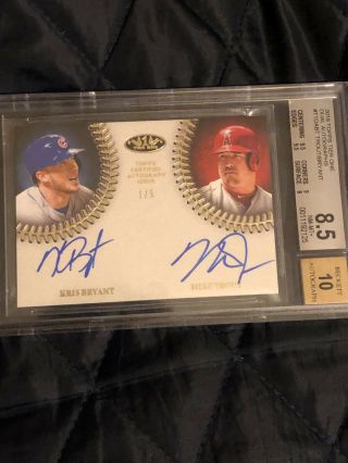 2018 Mike Trout Topps Teir One Dual Autos Mike Trout/ Kris Bryant On Card Auto 5