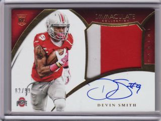 2015 Immaculate Collegiate Devin Smith Rc Rpa Patch Jersey Ohio State Auto 82/99