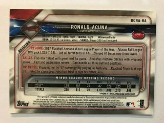 2018 Bowman Chrome Ronald Acuna Green Refractor Rc Rookie Auto Autograph 31/99 2
