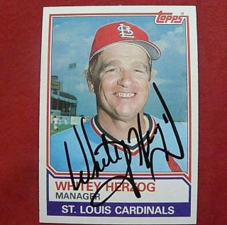Whitey Herzog Signed 1983 Topps Baseball Card St.  Louis Cardinals - Royals - Hof