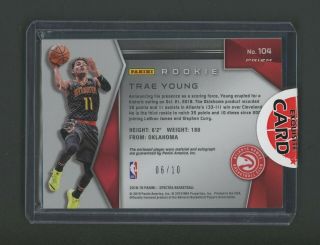 2018 - 19 Panini Spectra Gold Trae Young Hawks RPA RC Patch AUTO 6/10 2