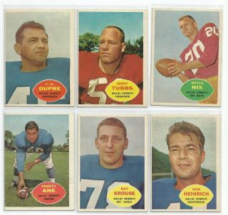 1960 Topps Football 6 Different Dallas Cowboys G - Vg.  See Scans