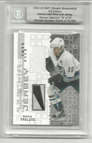 2002 - 03 Bap Itg Ultimate - Markus Naslund - Stick And Jersey - Read Notes