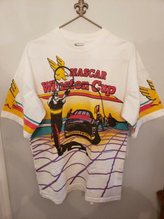 Vintage Nascar T - Shirt Winston Cup All Over Print 90s Size Xl Extra Large