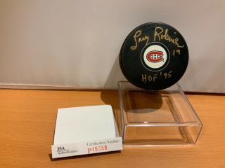 Hof Hockey Larry Robinson Autographed Canadiens Puck Jsa Cert