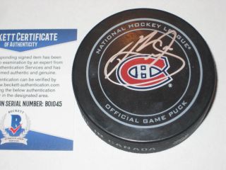 Brendan Gallagher Signed Montreal Canadiens Official Game Puck W/ Beckett