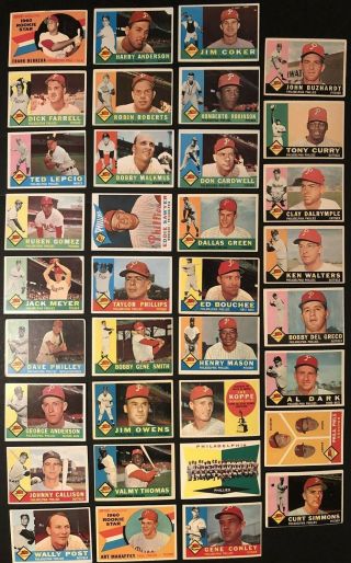 1960 Topps Philadelphia Phillies Team Set Of 35 Cards Robin Roberts Art Mahaffey