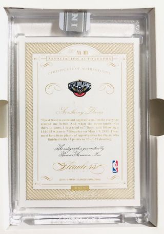 2014 - 15 Anthony Davis Flawless Autograph Gold Panini White Box 1/1 NON RC LAKERS 2