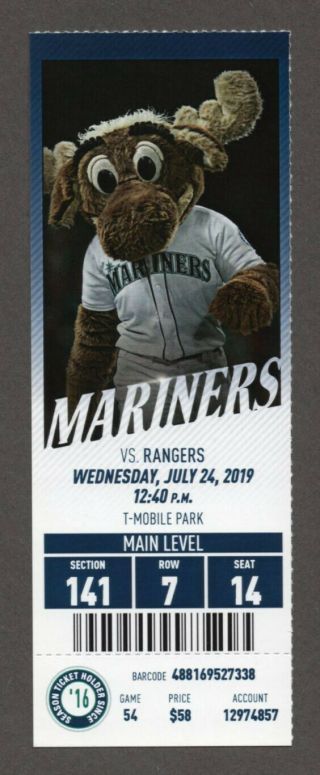 Tim Lopes Mlb Debut 7/24/2019 Mariners Rangers Full Season Ticket Vogelbach 2 - Hr