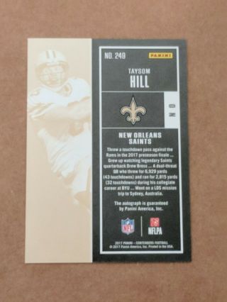 2017 Panini Contenders Rookie Ticket Auto Taysom Hill SP Saints RC No.  249 M - NM 3