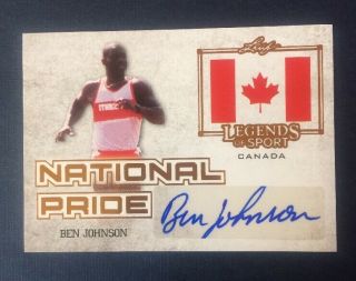 Ben Johnson Leaf Legends Of Sport Canada National Pride Autographed Card Np - Bj1