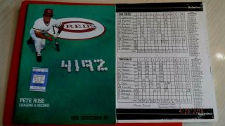 Pete Rose 4192 Record Breaking Hit Program With Ticket Stub & Boxscore Enclosed