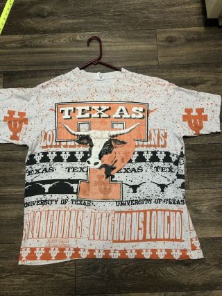 Vintage 90s Texas Longhorns T Shirt All Over Print Single Stitched Sz Xl