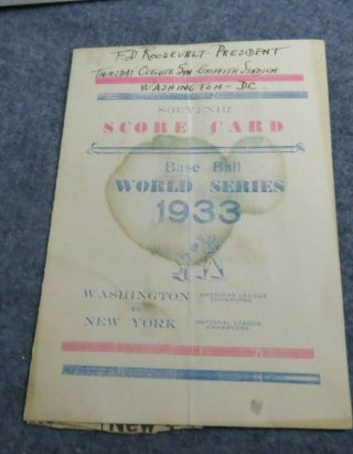 Ebab 1933 World Series Official Score Card - Washington Vs.  York 2 Pg