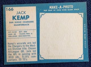 1961 Topps Football 166 Jack Kemp Card - NM Sharp Surface Color & Print 2
