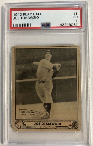 1940 Play Ball Baseball Card,  Joe Dimaggio 1,  Psa 1