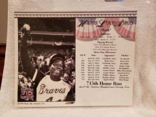 1999 Hank Aaron 715th Home Run 8x10 Photo Card,  Atlanta Braves,  Look