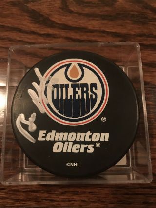 Bill Ranford Edmonton Oilers Autographed Hockey Puck With 90 Conn Smythe Note