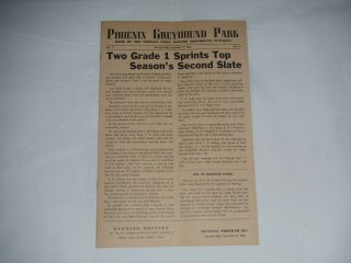 Vintage 1966 Phoenix Greyhound Park (phoenix,  Arizona) Greyhound Racing Program