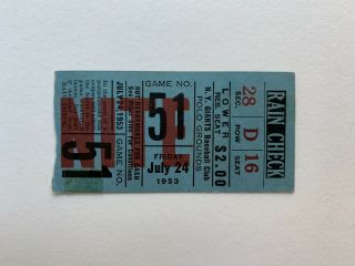7/24/53 Cincinnati Reds @ York Giants Ticket Stub.  Ny Polo Grounds.