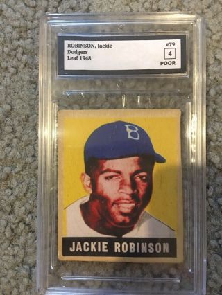 Jackie Robinson 1948 Leaf Rookie Card 79 Graded 4