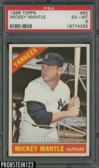 1966 Topps 50 Mickey Mantle York Yankees Hof Psa 6 Ex - Mt