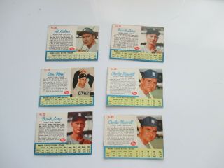 Six 1962 Detroit Tigers Post Cereal Baseball Cards Vg/ Ex
