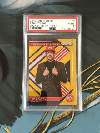 18 - 19 Prizm Trae Young Rc Rokie Luck Of Lottery Gold Prizm 09/10 Psa 9 Hawks