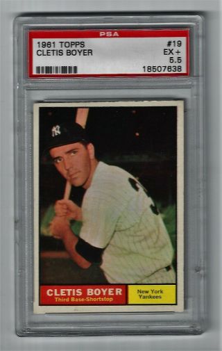 1961 Topps Baseball Card Cletis Boyer 19 York Yankees Psa Graded Ex,  5.  5