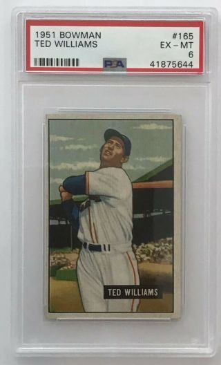 1951 Bowman Baseball Card 165 Ted Williams - Psa Graded Ex - Mt 6