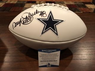 Daryl Moose Johnston Autographed Dallas Cowboys Logo Football Witness Beckett