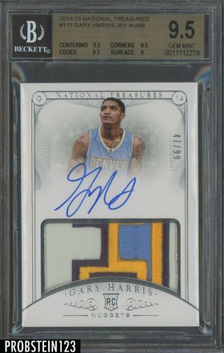 2014 - 15 National Treasures Gary Harris Rpa Rc Patch Auto /99 Bgs 9.  5